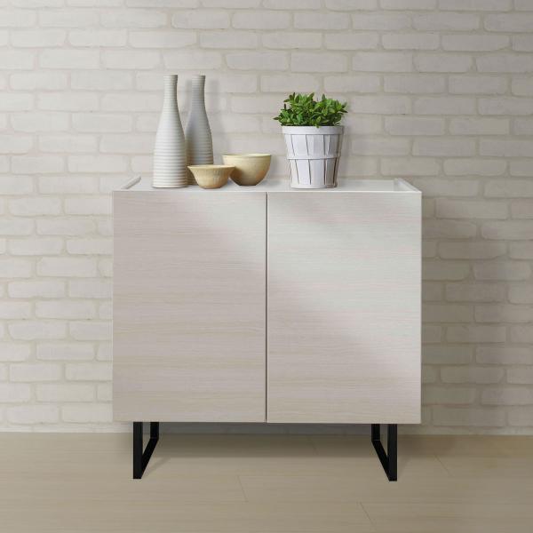 サイドボード 板扉 キャビネット ホワイトウッド 幅80cm 奥行33cm 高さ75cm BLS-8...