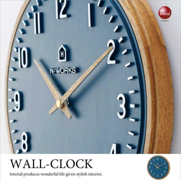 壁掛け時計　ネイビー　可愛い　北欧　木製　ナチュラル　30cm　ポリレジン　静音　連続秒針　寝室　書...