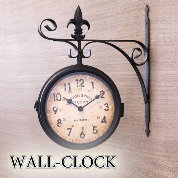 壁掛け時計 おしゃれ 時計 両面 掛け時計 幅32 黒 ブラック アンティーク風 ヴィンテージ風 ブ...