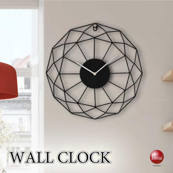 黒の幾何学模様のかっこいい壁掛け時計 モダンアートでおしゃれなウォールクロック 静かな連続秒針 スイ...