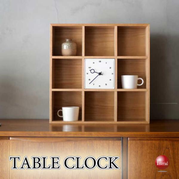 天然木オーク製・ミニシェルフなテーブルクロック 卓上時計 静かなスイープムーブメント 連続秒針 静音...