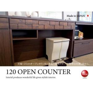キッチンカウンター キッチン収納 和風 和モダン 幅120cm 天然木製 アルダー材 引き出し付 ブ...