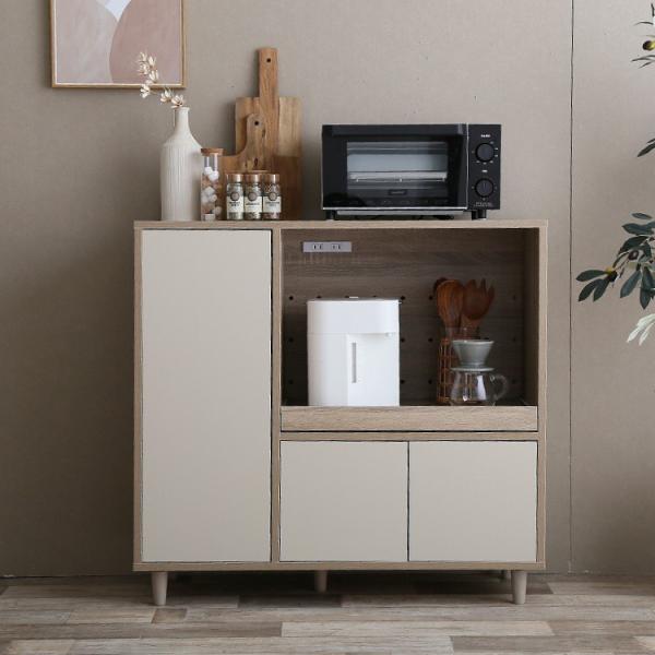 キッチンカウンター レンジ台 おしゃれ 北欧 モダン キッチン 収納 コンセント付き 食器棚 ロータ...