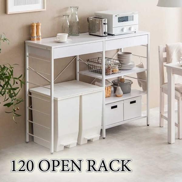 キッチンカウンター 幅120 収納 おしゃれ ホワイト 白 オープンラック ロータイプ レンジ台 食...