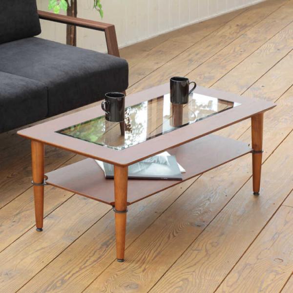 センターテーブル 天然木 ガラス おしゃれ モダン 北欧 幅100cm ウォールナット ブラウン 棚...