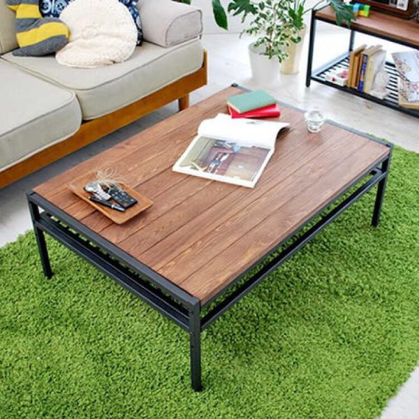 センターテーブル 木製 お洒落 北欧 ヴィンテージ 天然木 パイン アイアン 幅95cm 大きい 木...