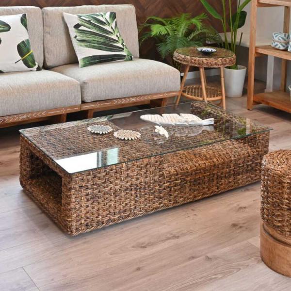 ローテーブル 長方形 おしゃれ ガラス アジアン リゾート風 完成品 幅120cm センターテーブル...