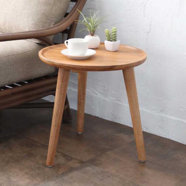 サイドテーブル 丸 天然木 無垢 チーク おしゃれ 北欧 完成品 ミニテーブル ナチュラル シンプル...