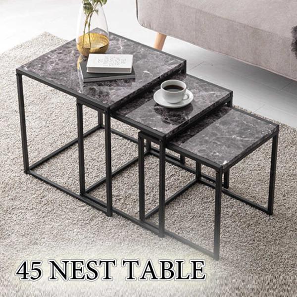 ネストテーブル ローテーブル リビング センター 3個セット 黒 ブラック サイド 大理石柄 クール...