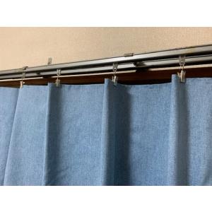 フリーサイズカーテン 幅・丈の長さが調節できる デニム風綿100％天然素材カーテン デニムプリントL...