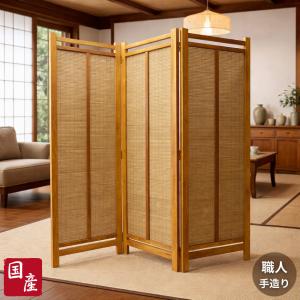 カントリーハウス 布張りスクリーン 3連 衝立 パーテーション 象嵌