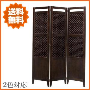 カントリーハウス 布張りスクリーン 3連 衝立 パーテーション 象嵌