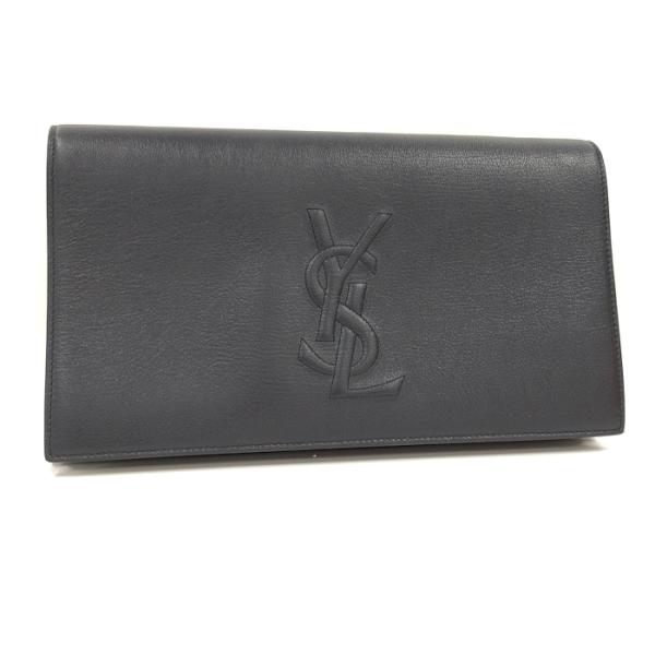 【中古】YVES SAINT LAURENT クラッチバッグ YSLロゴ レザー ネイビー 3611...