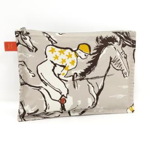 【中古】HERMES ポーチ トゥルースフラット ホース デザイン ベージュ｜interior-collection