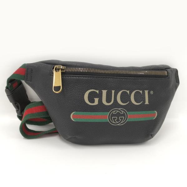 【中古】GUCCI ボディバッグ シェリーライン ロゴプリント レザー ブラック 527792