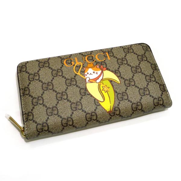 【中古】GUCCI ばなにゃ ジップアラウンド ウォレット GGスプリーム ベージュ ブラウン 70...