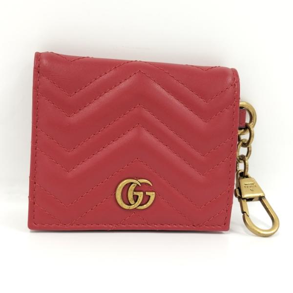 【中古】GUCCI カードケース GGマーモント キーリング付 レザー レッド 546579 名刺入...