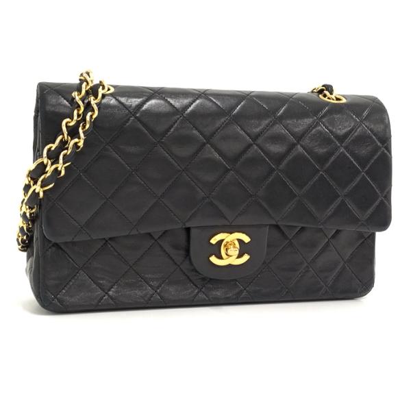 【中古】CHANEL マトラッセ25 チェーンショルダーバッグ レザー ブラック