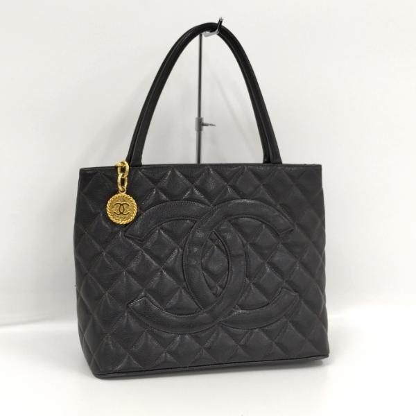 【中古】CHANEL 復刻トート トートバッグ ココマーク キャビアスキン ブラック A01804