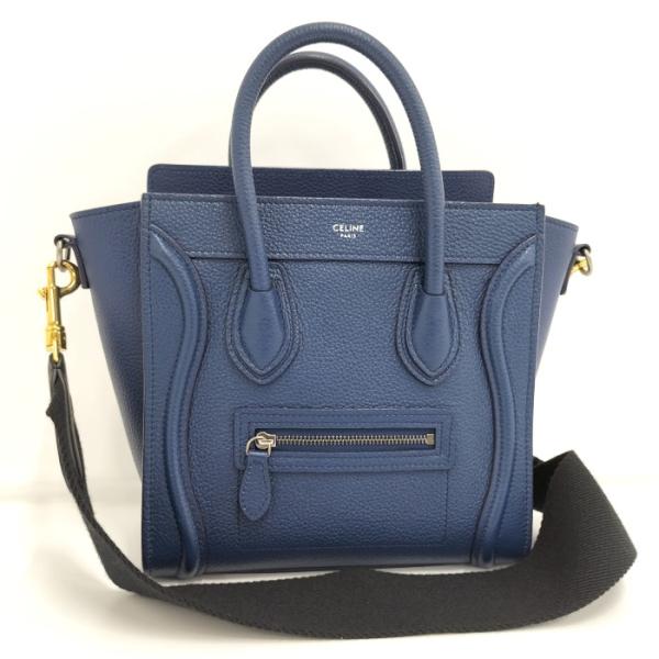 【中古】CELINE ラゲージナノショッパー レザー ブルー