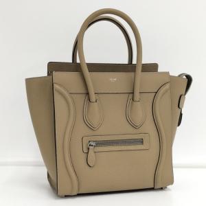 【中古】CELINE ラゲージ マイクロショッパー トートバッグ レザー オークル 189793