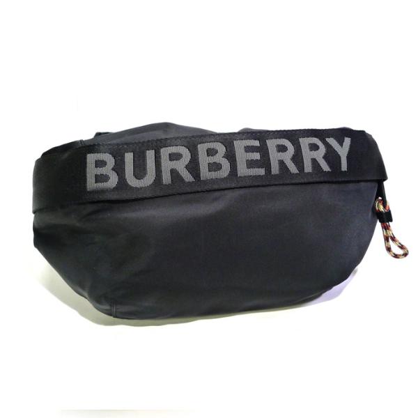 【中古】BURBERRY ボディバッグ ウエストポーチ ベルトバッグ ナイロン レザー ブラック 8...