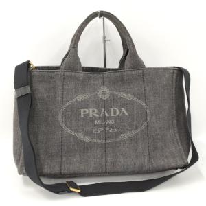 【中古】PRADA カナパトート 2WAYハンドバッグ デニムキャンバス グレー 1BG642｜interior-collection