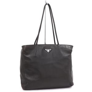 【中古】プラダ トートバッグ ダークブラウン レザー