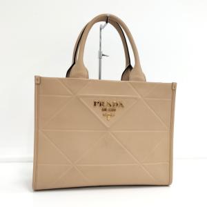 【中古】PRADA シンボル トップステッチ レザー スモール バッグ ハンドバッグ ベージュ 1BA379｜interior-collection