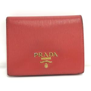 【中古】PRADA 二つ折り コンパクト財布 レザー レッド 1MV204｜interior-collection