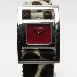 【中古】フェンディ ジャイロ 回転フェイス レッド文字盤 SS/ハラコレザー クオーツ レディース腕時計 ウォッチ 5000L｜interior-collection