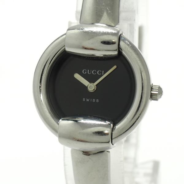 【中古】GUCCI レディース 腕時計 バングルウォッチ SS クオーツ ブラック文字盤 1400L