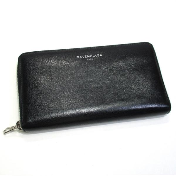 【中古】BALENCIAGA ラウンドファスナー 長財布 レザー ブラック 519641