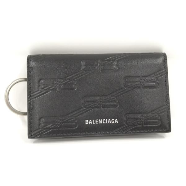 【中古】BALENCIAGA 6連キーケース BBモノグラム レザー ブラック