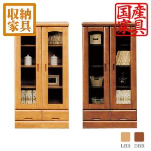 書棚 本棚 フリーボード 本収納 幅60 60幅 高さ120cm 日本製 完成品 ラバーウッド 木製 飾棚 開き戸 引き出し 選べる2色｜interior-daiki