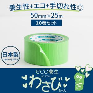 養生テープ 剥がし跡が残らない 緑 剥がせる マスキングテープ DIY わさびちゃん 50mm×25m 10巻セット ##｜interior-depot