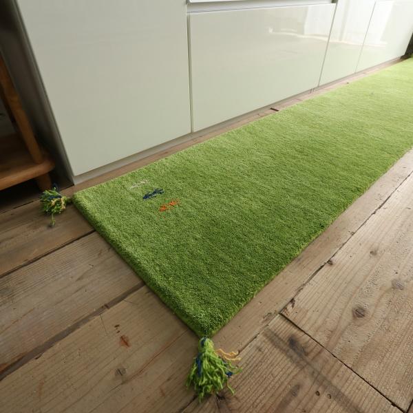 キッチンマット アヤカ| 上質ウール100％のインドギャッベ キッチンマット  約45x120cm