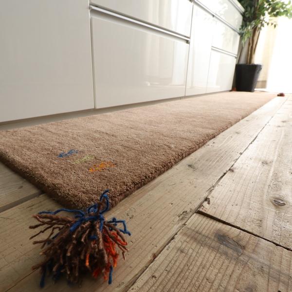 キッチンマット アヤカ | 上質ウール100％のインドギャッベ キッチンマット  約45x240cm