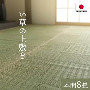 【イケヒコ 】 純国産 い草 上敷き カーペット 格子柄 本間8畳 (約382×382cm）敷物 床敷