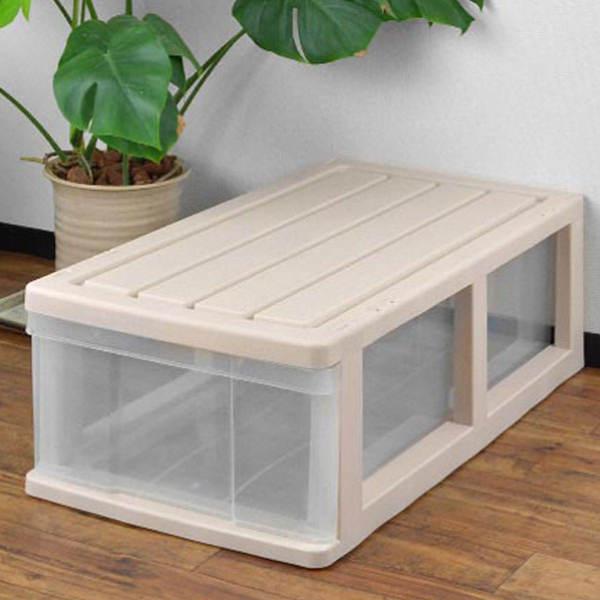 収納ケース 押入れ収納ケース 1段 引き出し 奥行74cm ベージュ プラスチック （ 押入れ収納 ...