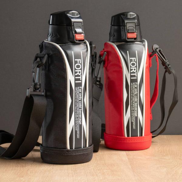 水筒 730ml ステンレス 直飲み ワンタッチ 保冷 NEWフォルティ ブラック レッド カバー付...