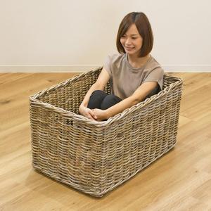 バスケット ラタン 幅75×奥行45×高さ40 持ち手付き かご 大きい
