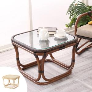 今枝商店 ラタンテーブル 円形 ガラス天板 棚付 籐家具 直径60cm