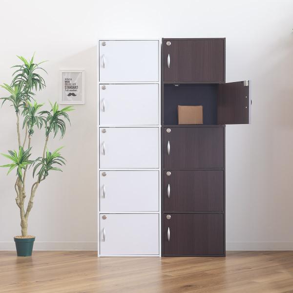 カラーボックス 5段 全段鍵付 幅42cm （ 収納 家具 鍵付き 棚 ロッカー BOX ）