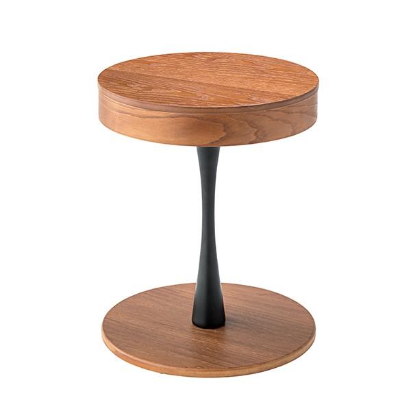 サイドテーブル 円形 天然木 ヴィンテージ調 内部収納付 直径40cm （ テーブル 机 つくえ 木...