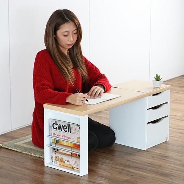 ローテーブル 幅90cm ワンタッチ折りたたみ文机 折りたたみ 伸縮 （ サイドテーブル 机 つくえ...