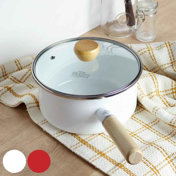 片手鍋 18cm IH対応 ホーロー 蓋付き アミュレット （ ガス火対応 直火 琺瑯鍋 18センチ...