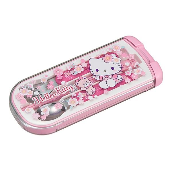 トリオセット 箸 スプーン フォーク ケース ハローキティ サクラ 16.5cm 子供 （ 食洗機対...