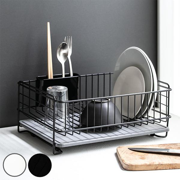 水切りかご 珪藻土プレート カトラリーポケット付き スキット （ 水切りラック 水切りカゴ 珪藻土ト...