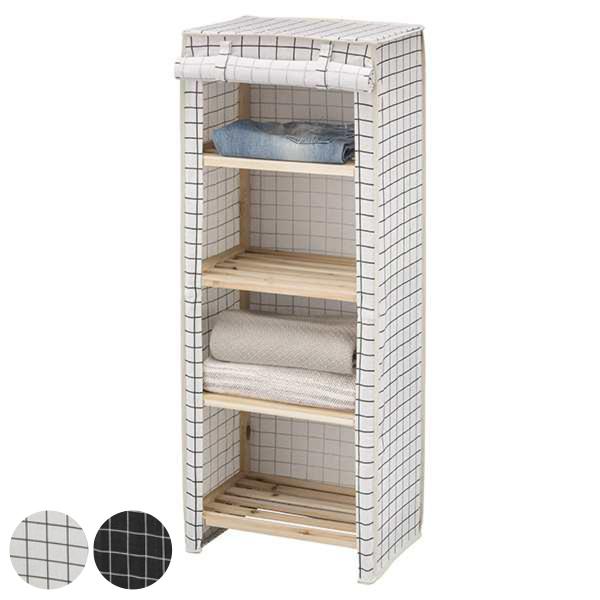 ウッドラック 幅45cm 4段 ファブリックシェルフ カバー付 （ ラック 収納棚 シェルフ 木製 ...